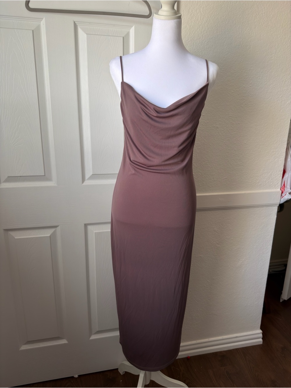 Zara Brown Cowl Neck Slinky Maxi Slip Dress Size S
